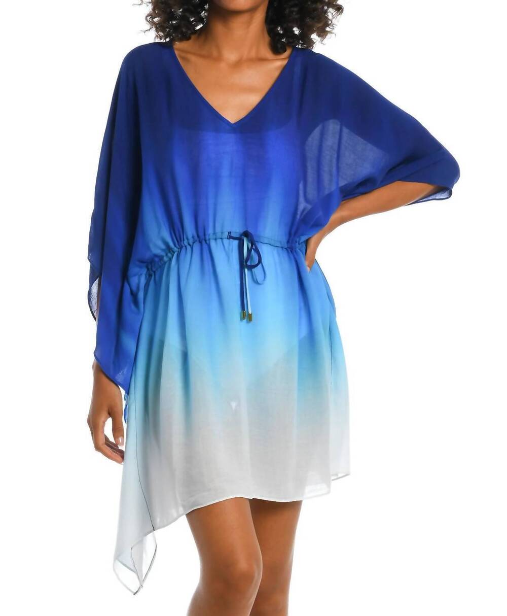 NEW LA BLANCA ocean oasis short caftan swim cover up in ombre blue